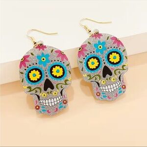 Colorful Glittery Sugar Skull Earrings NEW NWT